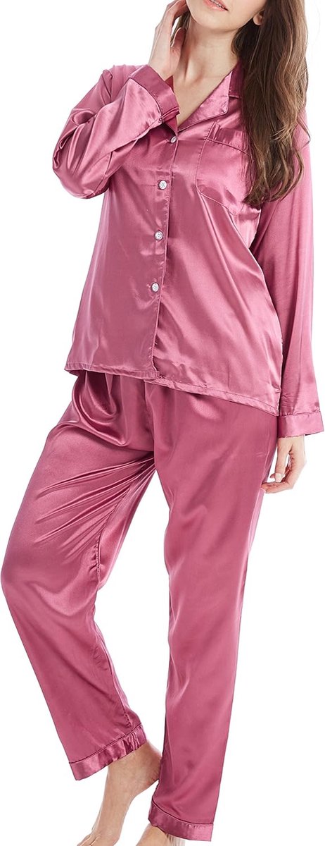 Pyjama voor dames, satijn, lang, nachtkleding, loungewear