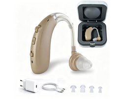 Gehoorapparaat- Gehoorapparaat Oplaadbaar- Links/Rechts 1 Stuk- Senioren Hoorversterker- Tinnitus Masking & Noise Reduction -3 Standen-4 pluggen-Eenvoudig in Gebruik-USB- Khaki