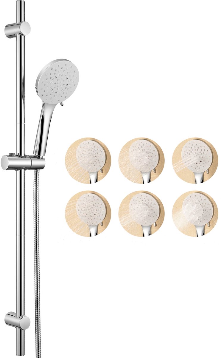 Auralum Max Glijstangset - 90cm - Ronde handdouche - 6 Straalsoorten - 5.6 l/min - 150 cm Doucheslang - Hoge Druk - Anti-Kalk Douchekop - Doucheset - Chroom&Wit