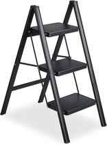 Buxibo - Keukentrapje/Vouwladder 3 Staps - Keukenopstapje - Opvouwbare ladderkruk - Trapladder - Anti-Slip - Metaal - Zwart