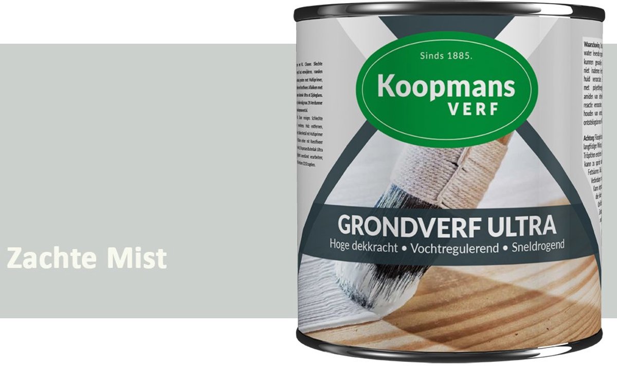 Koopmans Grondverf Ultra – Grondverf Hout & Metaal Binnen en Buiten – Vochtregulerende Primer – Hoge Dekking – Zijdeglans – Zachte Mist – 750 ml
