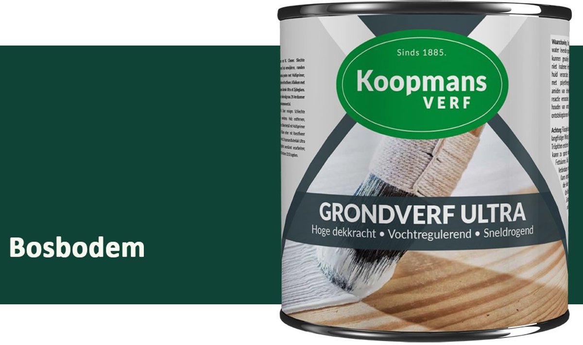 Koopmans Grondverf Ultra – Grondverf Hout & Metaal Binnen en Buiten – Vochtregulerende Primer – Hoge Dekking – Zijdeglans – Bosbodem – 375 ml
