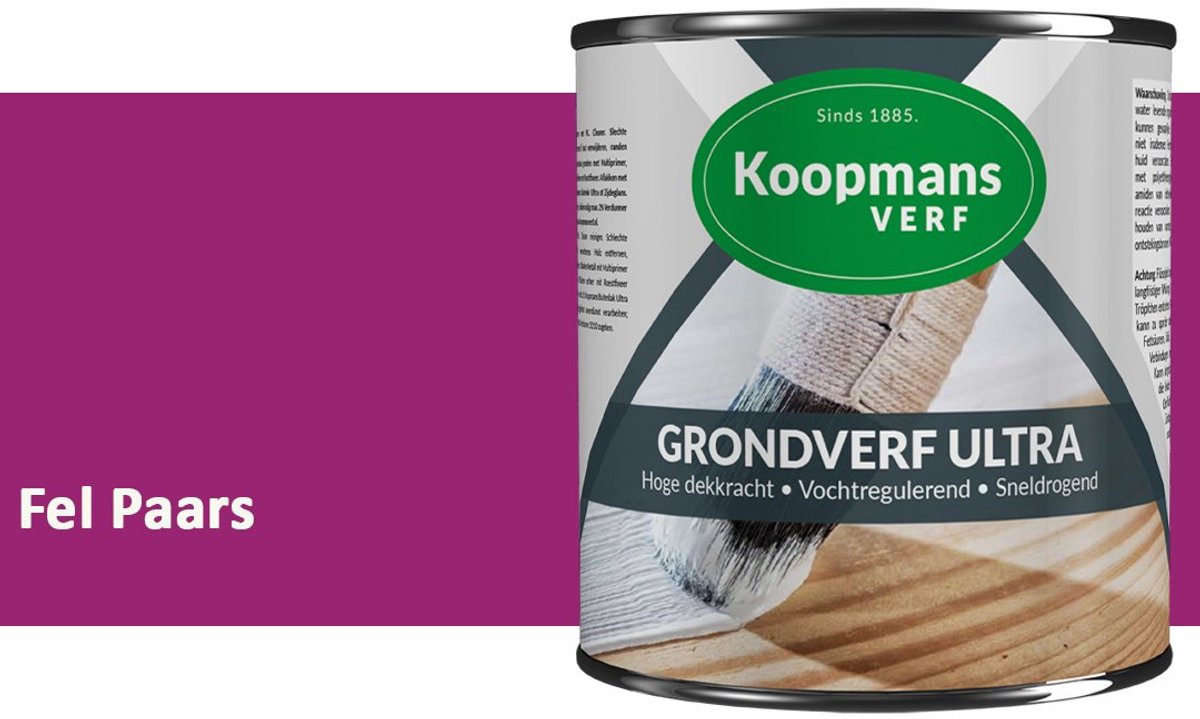 Koopmans Grondverf Ultra – Grondverf Hout & Metaal Binnen en Buiten – Vochtregulerende Primer – Hoge Dekking – Zijdeglans – Fel Paars – 375 ml