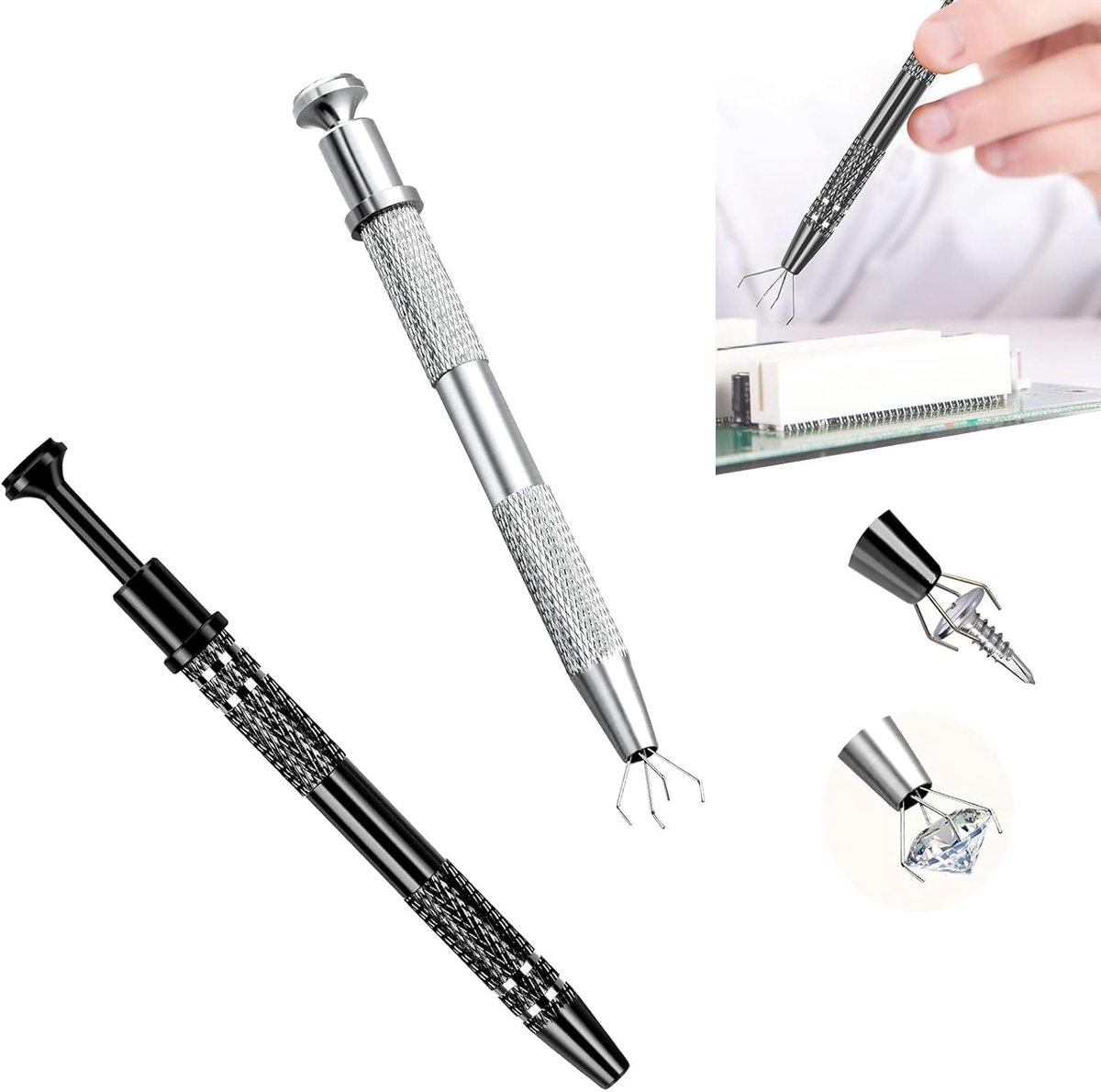 2 stuks klauw pick-up tool piercing bal grijper body piercing tool 4-klauw pick-up tool, verwijdering tool voor IC chip, sieraden, kralen houder pick-up