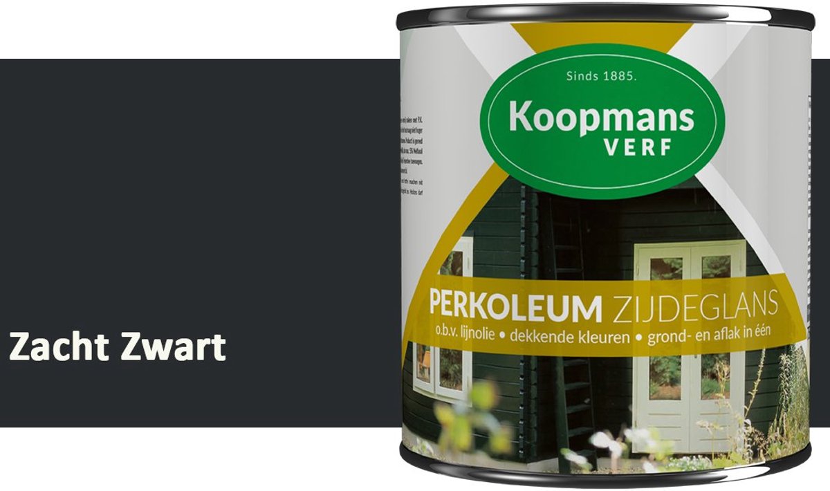 Koopmans Perkoleum Zijdeglans Dekkend – Houtverf Buiten – Dekkende Beits voor Schutting & Gevel – Elastisch & Weerbestendig – 2,5 l – Zacht Zwart