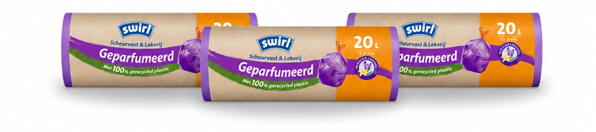 3 x Swirl – Pedaalemmerzakken – Trekband Geparfumeerd – 20 L – 12 zakken - Bulkverpakking - 3 stuks