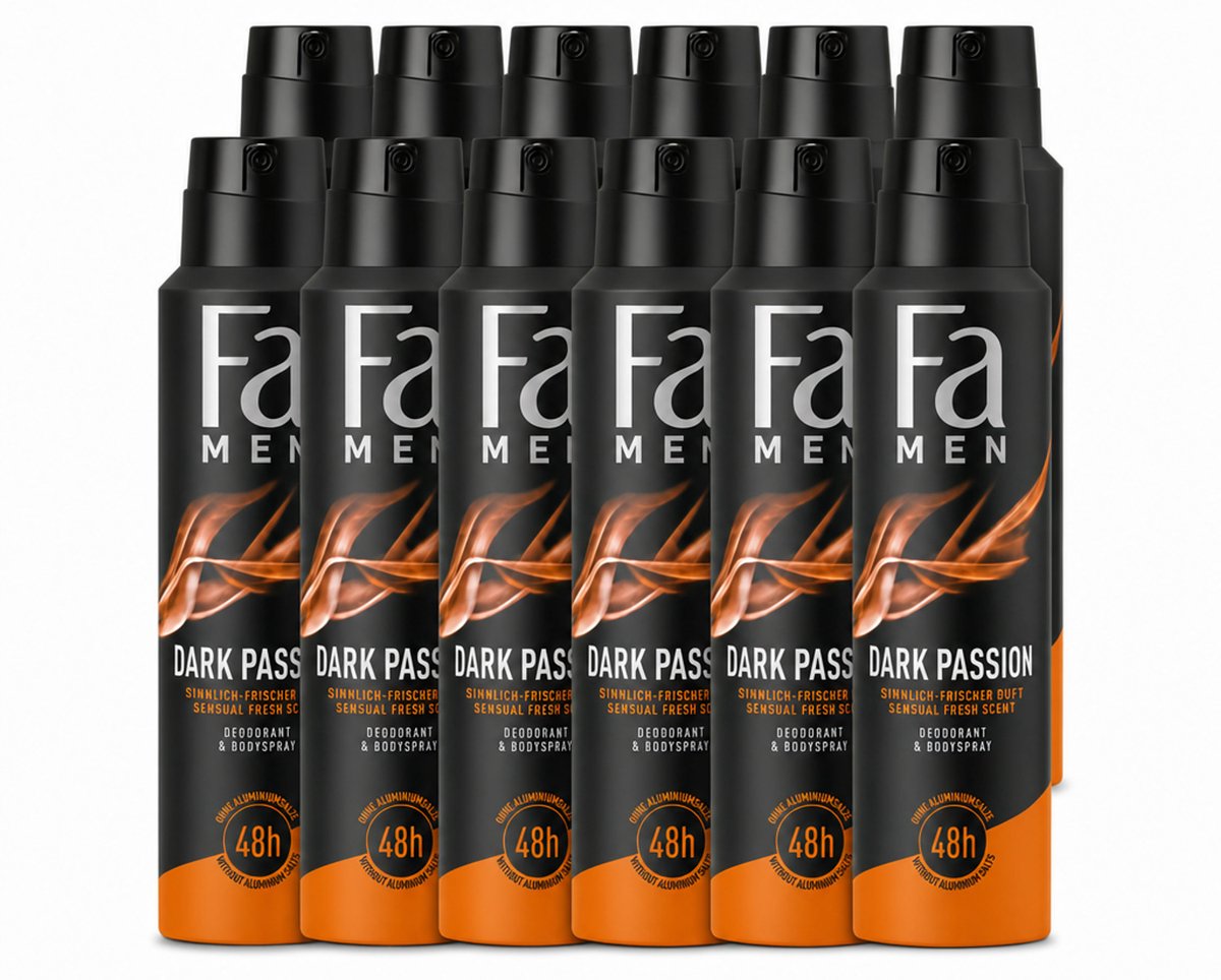 12 x Fa – Deodorant Spray – Men Dark Passion – 150 ml - Voordeelverpakking - 12 stuks