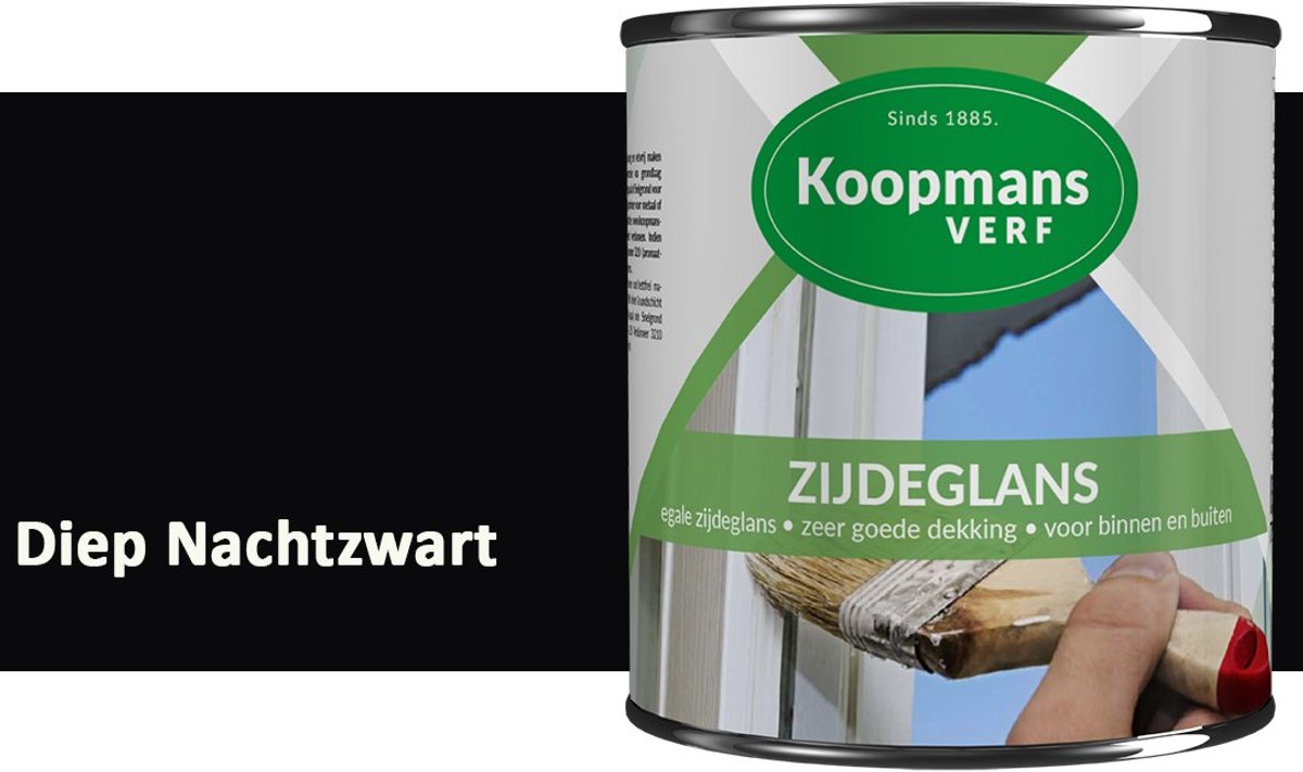 Koopmans Zijdeglans Lakverf – Binnen & Buiten – Kras- en Stootvast – Hoge Dekkracht – Voor Hout, Deuren en Kozijnen – Diep Nachtzwart – 750 ml