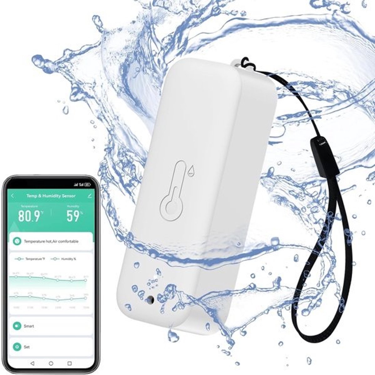 Slimme Hygrometer Thermometer - Waterdichte Vocht- en Temperatuursensor met App Alarmmelding, Magnetische Wifi Sensor voor Binnen en Buiten