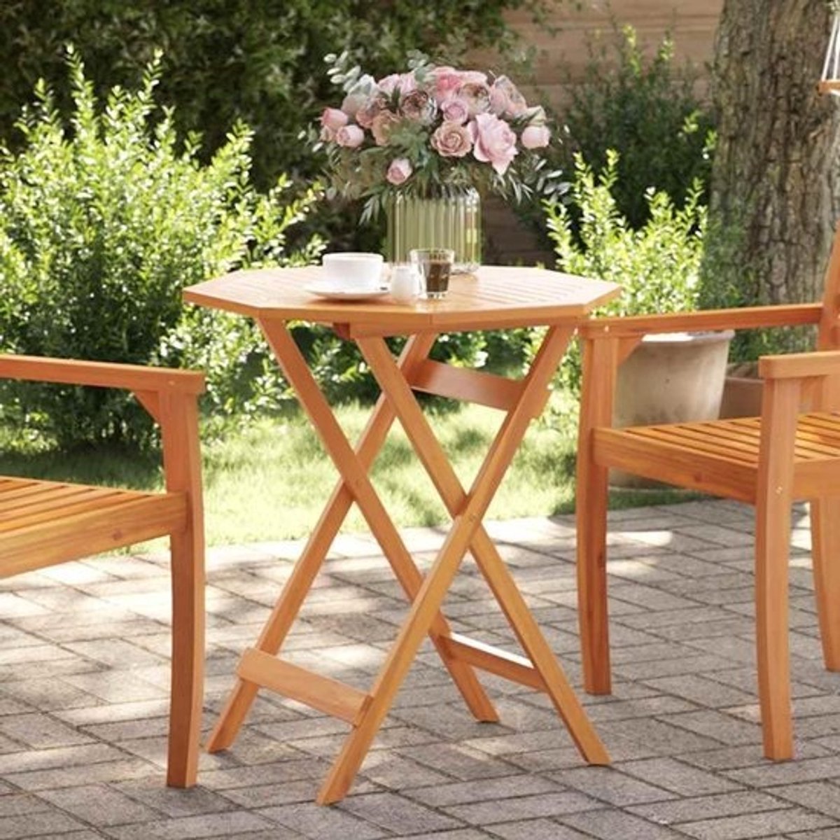 Inklapbare tuintafel - Houten klaptafel - Terras en tuin - Massief acaciahout - 70 x 75 cm - Bruin