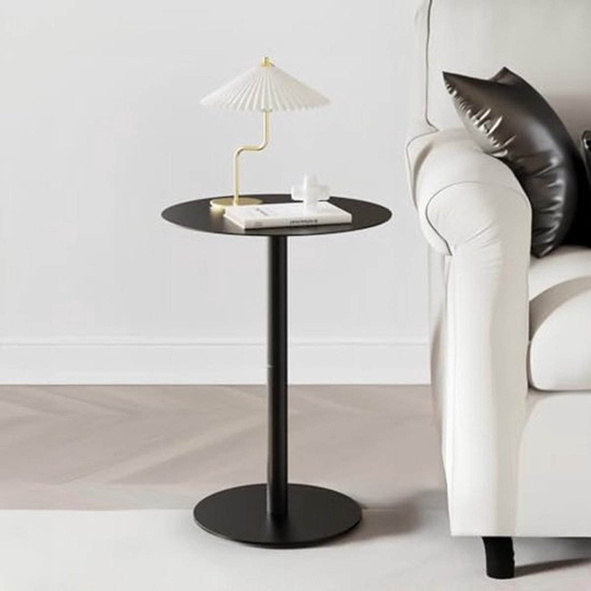 Moderne ronde bijzettafel voor binnen en buiten met dubbele metalen dienbladen - Ø 40 cm x 60 cm, zwart