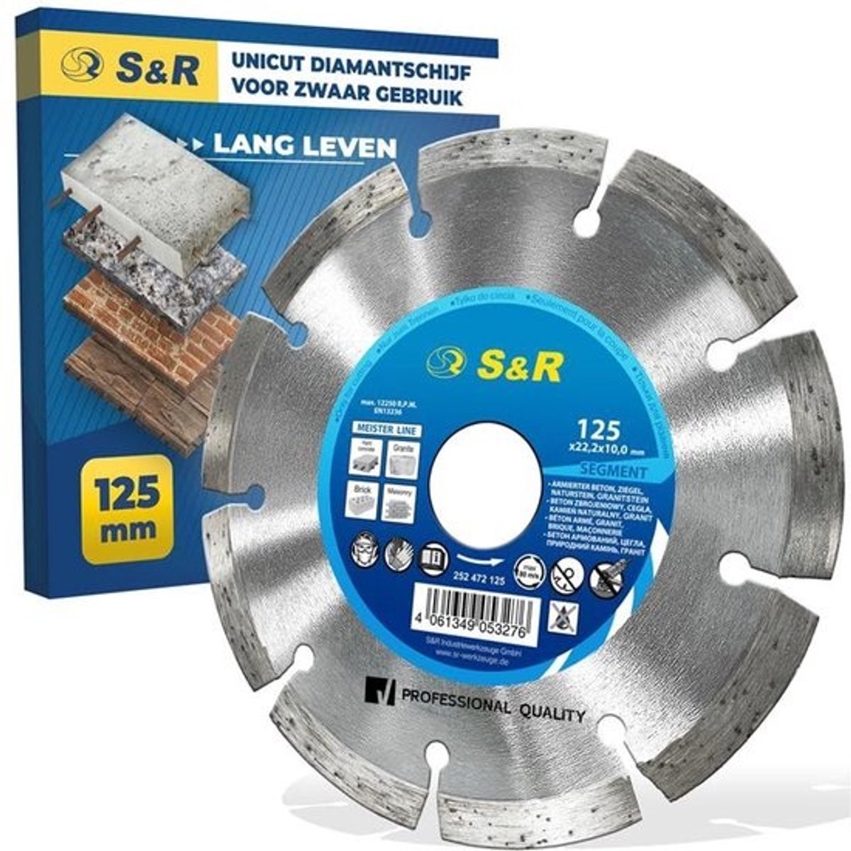 Diamantdoorslijpschijf 125mm – Professionele Kwaliteit voor Beton, Graniet en Natuursteen | Koeling & Antitrilling voor Haakse Slijpers en Machines