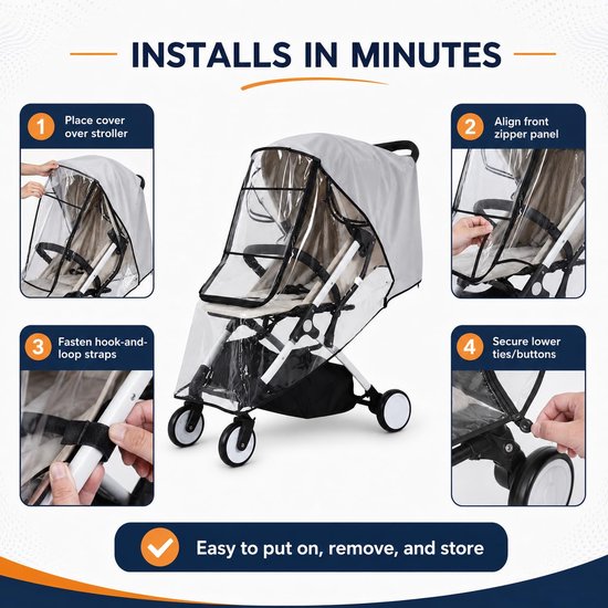 Regenhoes kinderwagen – Universele regenhoes – Regenhoes Buggy Universeel - Wandelwagen regen hoes - transparent — afbeelding 5