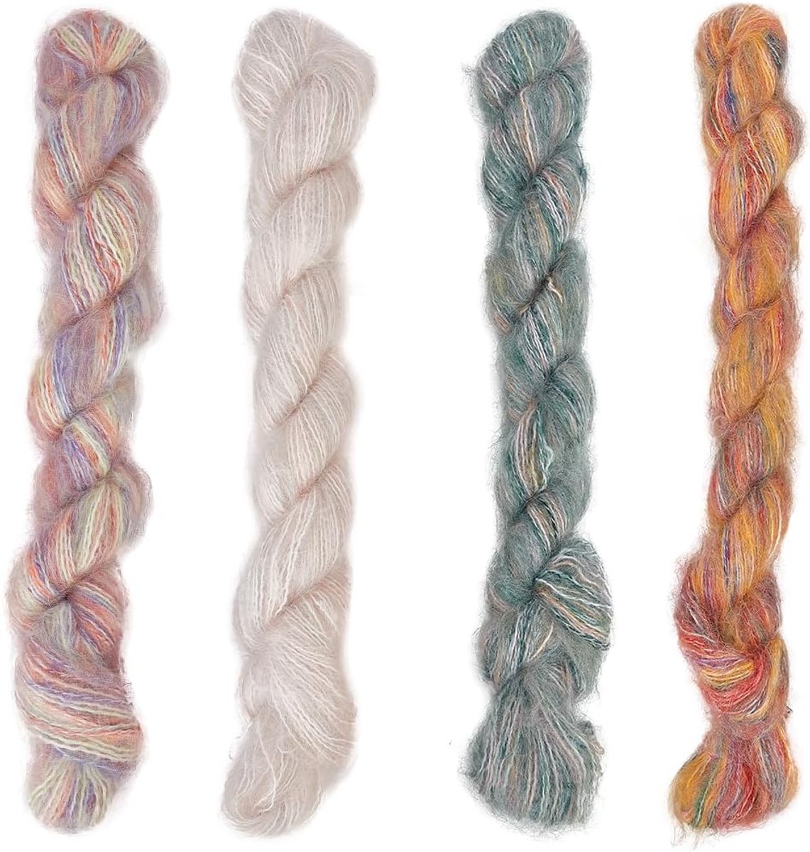 4 Gemengde Kleuren Gradiënt Wol Mohair Zijde Garen Langvaag Fancy Multicolor Garen Zachte pluizige strengen Kleurrijke Mix Pashm Worsted Garen Set om te breien Sjaals Truien Naaien Knutselen