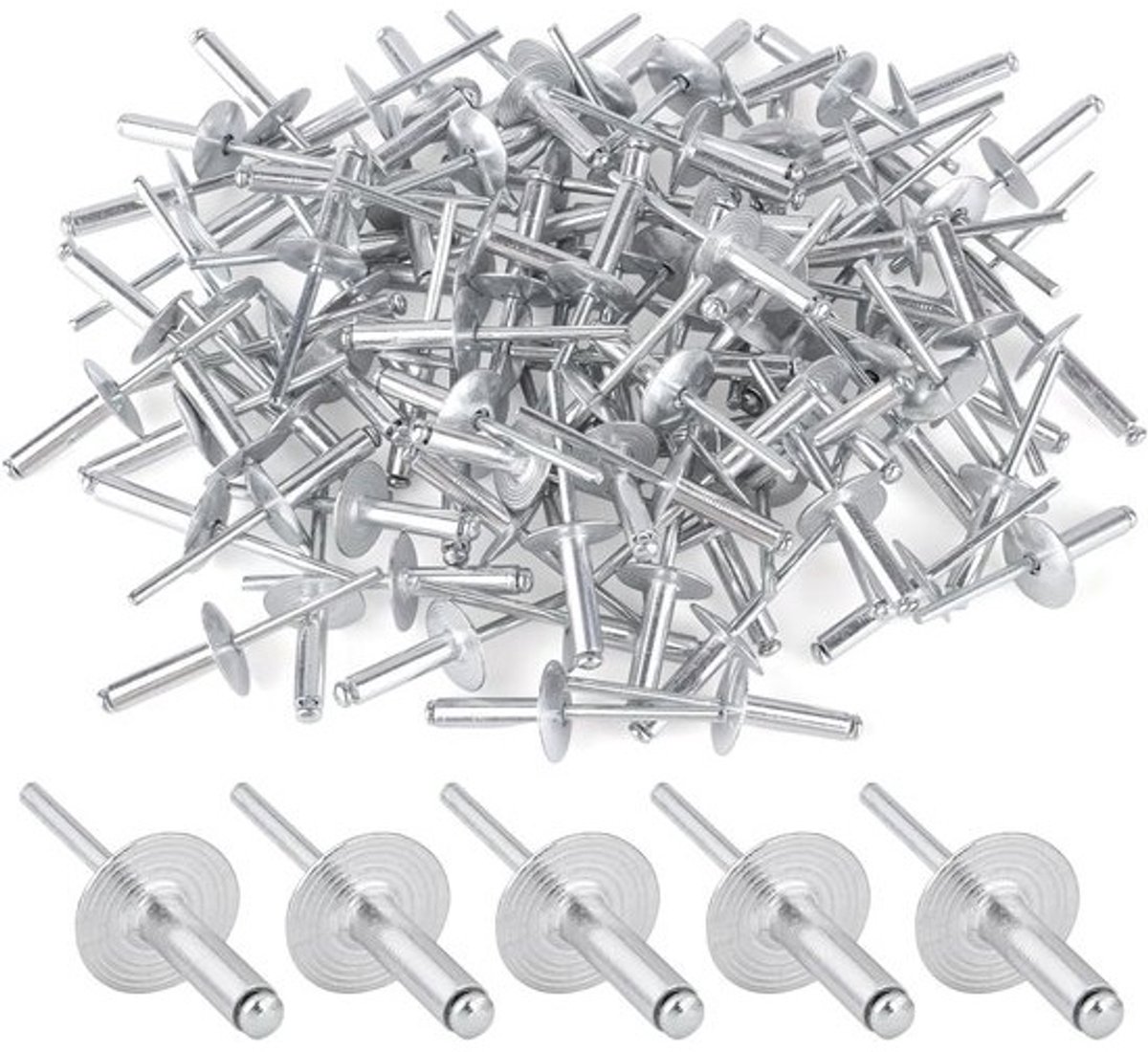 Aluminium blindklinknagels met grote kop flens popklinknagels 48 x 20 mm (16 mm kop)| 100 stuks | Voor auto's, meubels en mechanische uitrusting