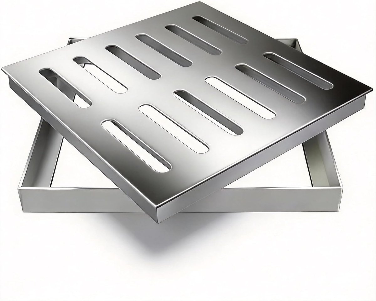 Afvoerrooster, 300 x 300 x 25 mm, 304 roestvrij staal, voor buiten, afvoerafdekking met frame, efficiënte drainage, vierkante bodemafvoer voor woonruimtes, tuin, parkeerplaats