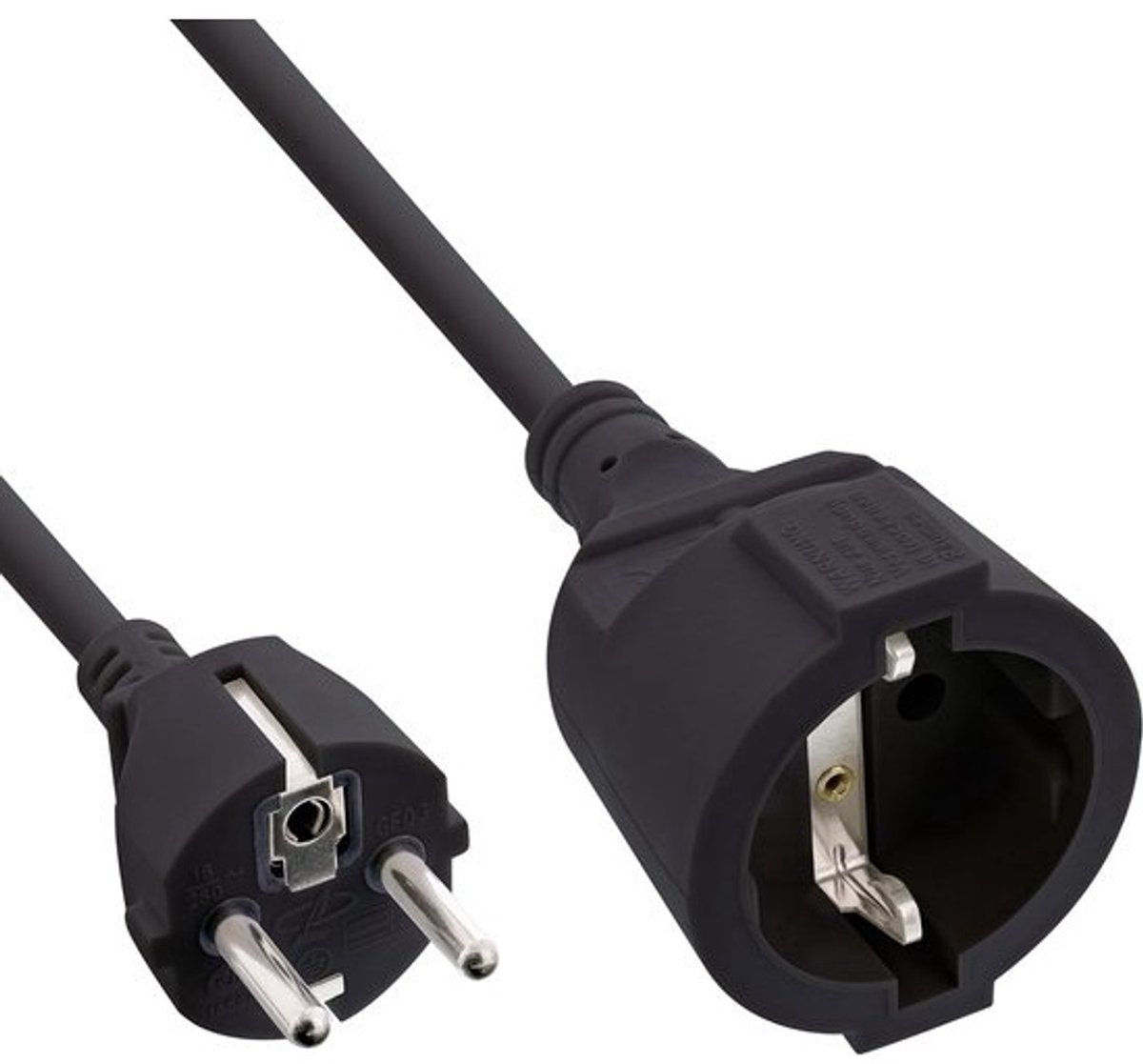 Veiligheidscontactverlengkabel CEE 7/7 voor Binnen - GS-gecertificeerd, 230V, 1m, Zwart