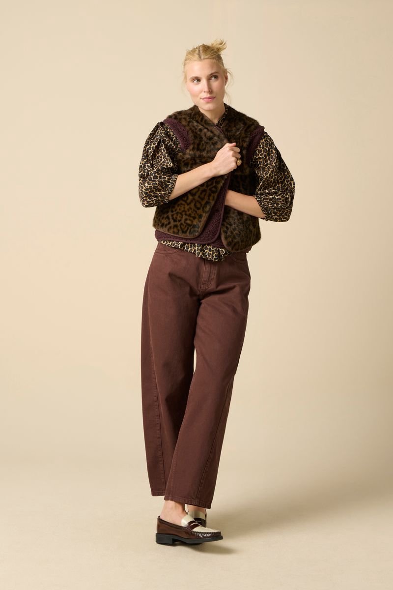 Sissy-Boy - Donkerbruin faux fur leopard print gilet