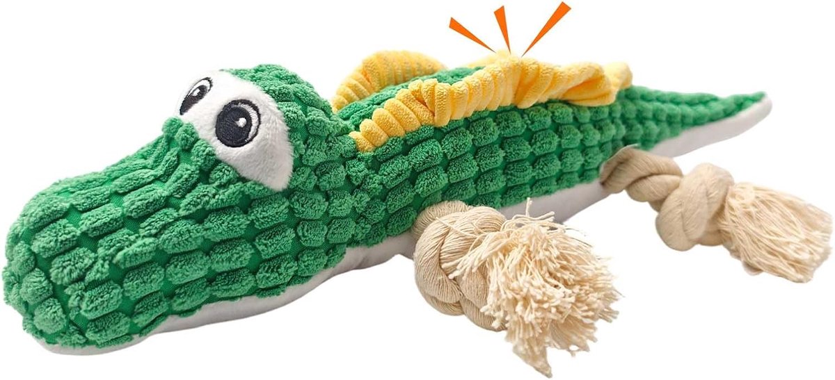 Krokodil pluche katoenen touw knoop-piepspeelgoed, interactief tandverzorging kauwspeelgoed voor kleine en middelgrote honden (XEBY1191-04)
