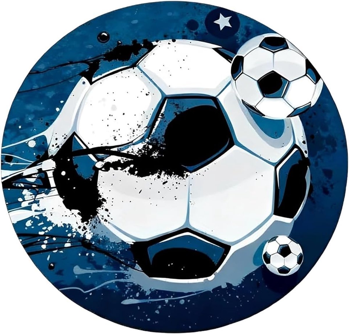 Rond, voetbal, 3D-tapijt, kinderkamer, kindertapijt, speeltapijt, zacht, antislip, voetbal, meisjes, jongens, 60 cm, rond, blauw