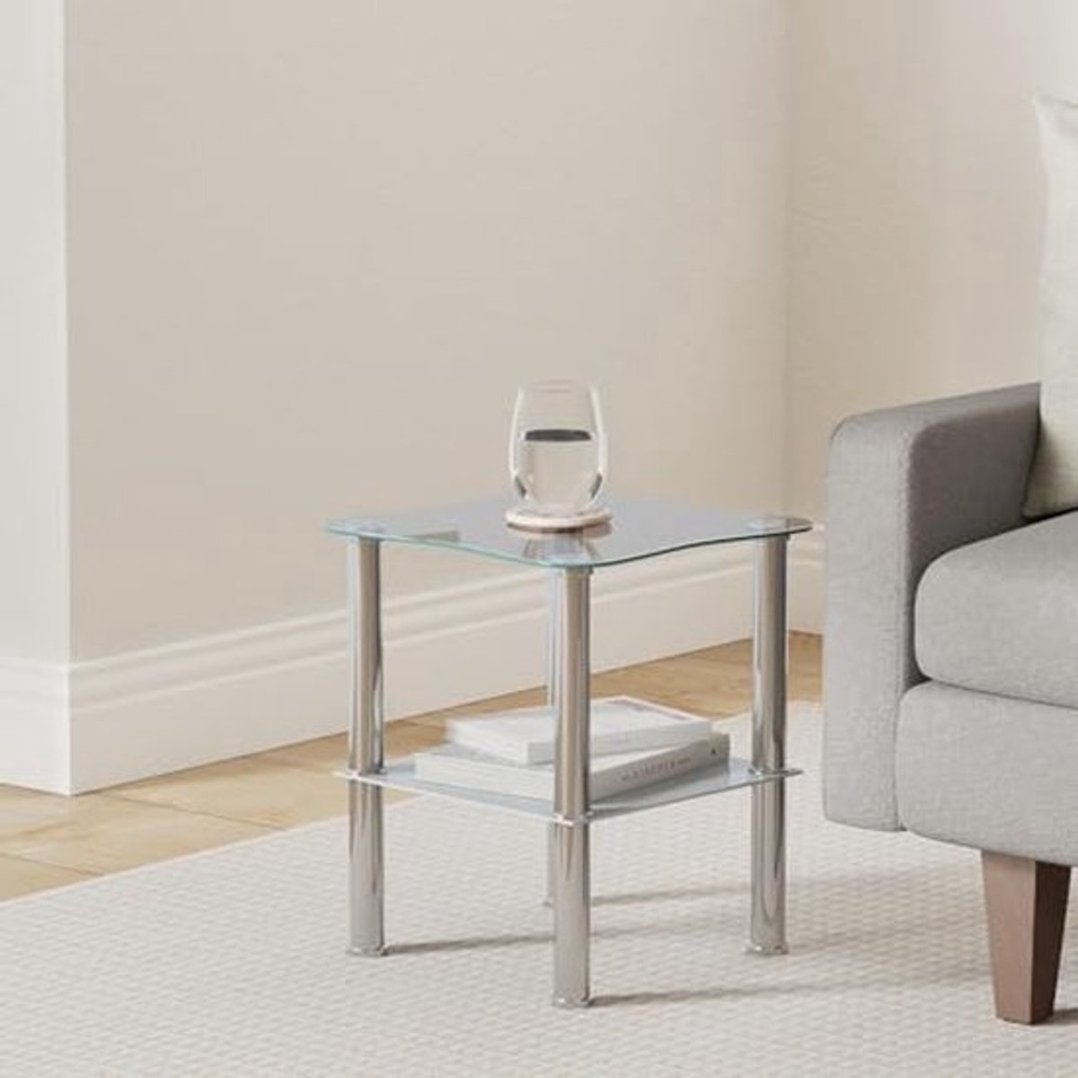 Glazen Salontafel met Veiligheidsglas en 2-laags Design - Bijzettafel en Woonkamertafel 40 x 40 x 47 cm