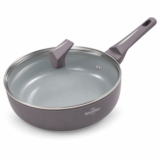 Swiss Haus® LDF28T Hapjespan Inductie met Deksel - Ø 28 cm / 4.6 Liter - PFAS Vrij - Hapjespannen Voor Alle Warmtebronnen - Braadpan Met Sapphire™ Antiaanbaklaag - Paars