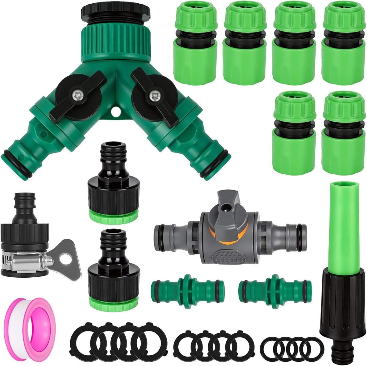 Set van 15 Tuinslang Verbindingen, Slang Sprayer, Reparatie Connectoren, 2-Weg Kraan Fittingen, Meerdere Kraan Verbindingen, Snelle Slang Connector, Y-Splitter, Mannelijke Draad Adapter voor Tuinieren