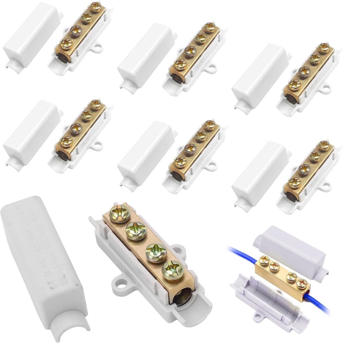 Set van 6 kabelconnectoren voor elektrische aansluitingen - Lusterklem, aansluitblok, verbindingklem, hoofdpijpvertakking, rijterminalklem, schokconnectoren (1000V, 100A)