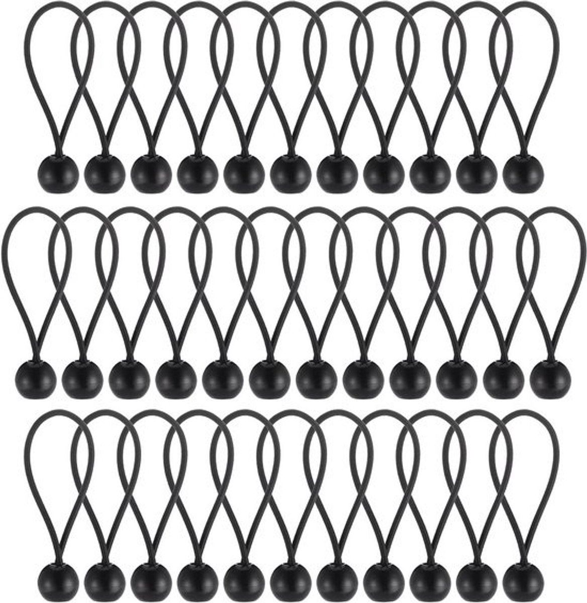 35 x Zwarte Bungee Tension Ball (10cm) Elastisch Touw voor Banners, Zeilen en Tentbevestiging, Perfect voor Kamperen en Watersport