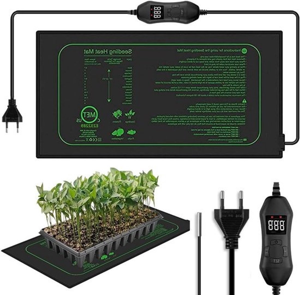 Verwarmingsmat voor Planten en Zaailingen - 50W Kweekmat voor Groenten, Huisdieren en Reptielen - 25 x 52.5 cm