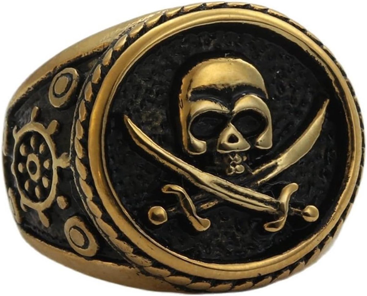 Persoonlijkheid dubbele mes schedel hoofd piraten gouden roestvrijstalen heren dominante ring