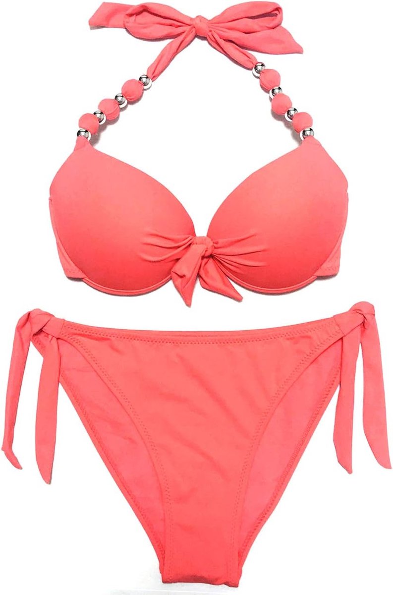 Zijgebonden bikiniset afneembare badmode push-up bikinitop met nekdrager