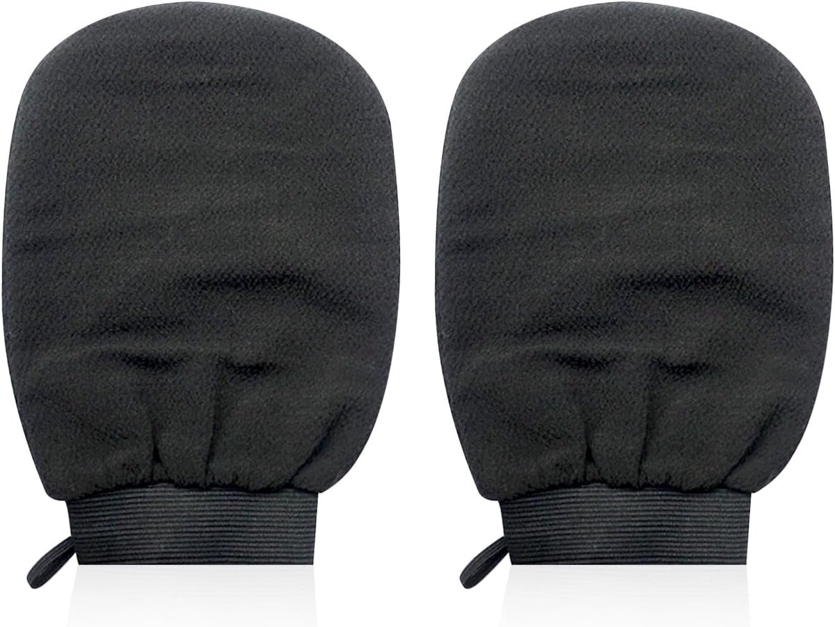 2 stuks scrubhandschoenen, scrubhandschoenen van zijde, scrubhandschoenen, scrub handschoenen, scrub zijden handschoenen, lichaamsreinigingshandschoenen, douchehandschoenen (zwart)