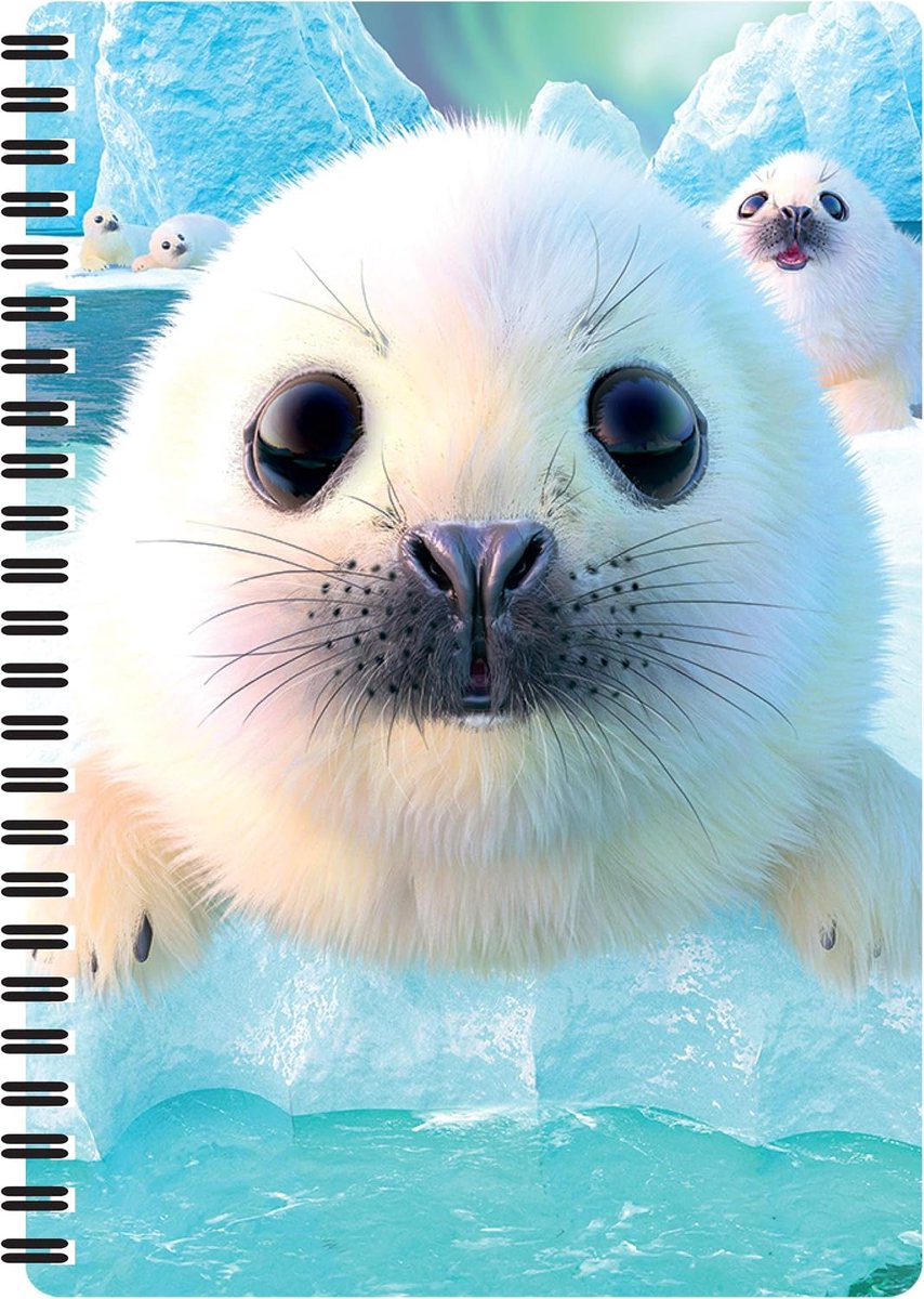 3D LiveLife A5 Notitieboek - Zeehondpups van Deluxebase. 3D-zeehond notitieboek met 80 pagina's. School- of kantoormateriaal met kunstwerken onder licentie van beroemd kunstenaar David Penfound