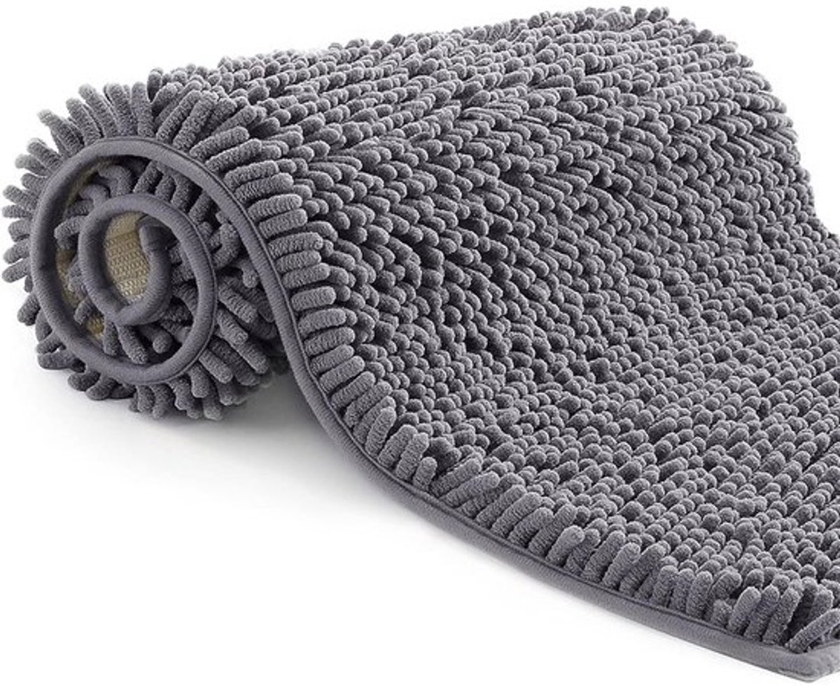 Antislip Badmat 40x60cm - Zachte, Lange Haar Badmat voor Badkamer en Douche - Grijs