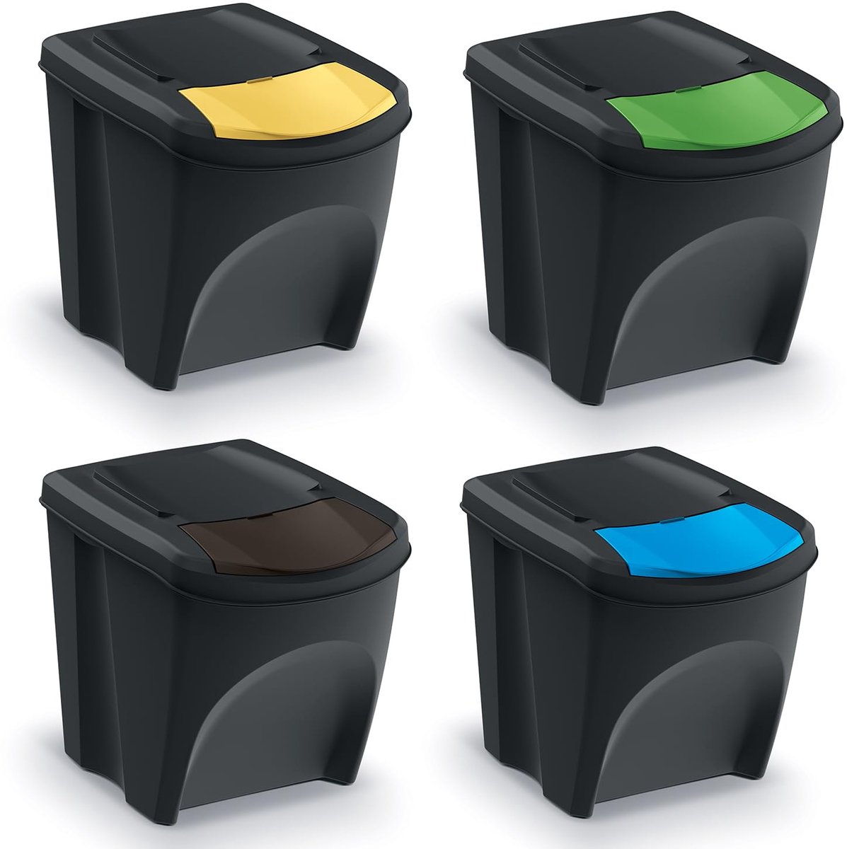 Sortibox Afvalscheidingssysteem, 4 x 25 l, set, afvalscheidingscontainer, recyclingcontainer, afvalsorteermand, container, afvalemmer van kunststof (zwart)