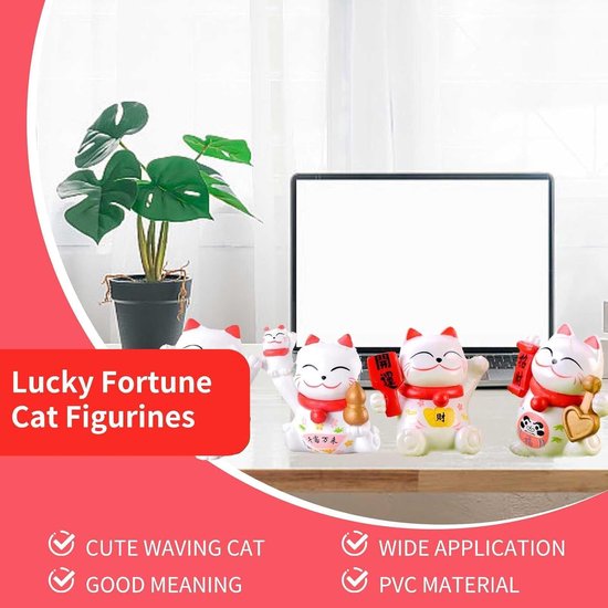 8Pcs Mini Maneki Neko Lucky Cat Beeldjes, Japanse Lucky Fortune Cat Beeldjes Zwaaien Fortuin Decor Ornamenten voor Home Car Office Decor(Wit) — afbeelding 3
