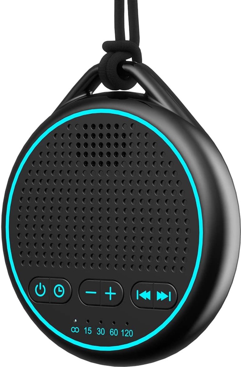 White Noise Sound Machine met 25 rustgevende geluiden, aangedreven door USB of batterij, draagbare draagkoord voor reizen, 32 volumeniveaus 5 timers en geheugenfunctie voor baby kinderen volwassenen slapen (zwart)