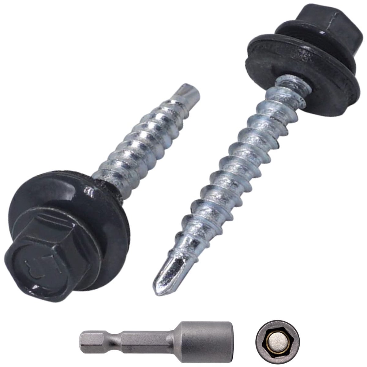 (140 stuks) Metalen dakschroeven, 4,8 x 35 mm geschilderde zelfborende schroeven met EPDM-ringen, plaatwerk zeskantschroef (antraciet grijs RAL 7016)