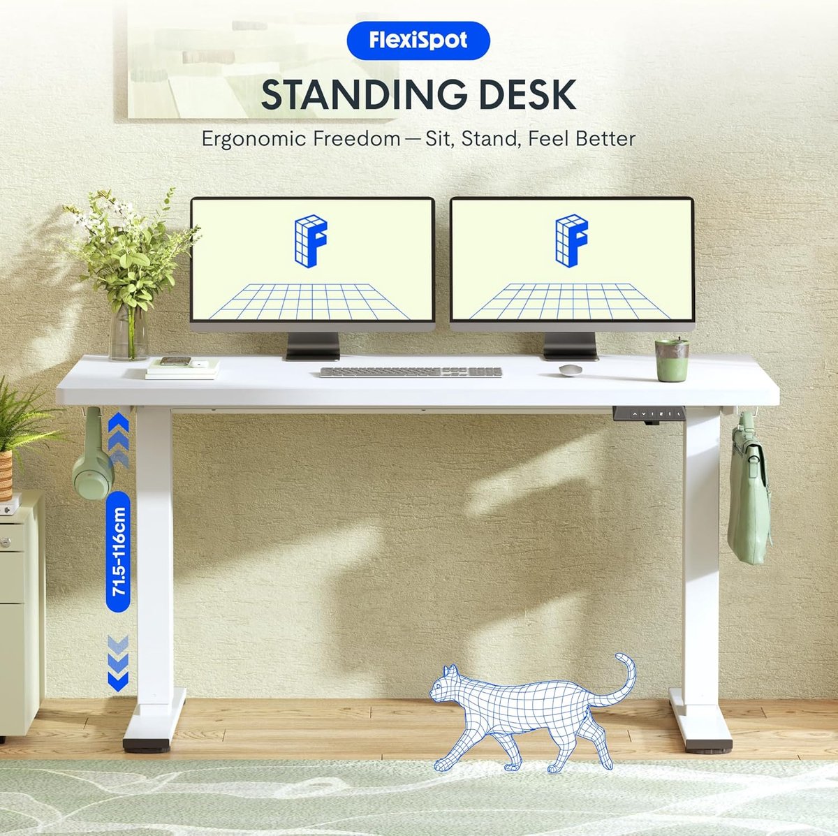 Elektrisch Bureau 160 x 80 cm – In Hoogte Verstelbaar Zit-Sta Bureau met Geheugenfunctie, LED Hoogteweergave, Anti-Botsing, Kabelmanagement en Lade – Wit – Medahomestore