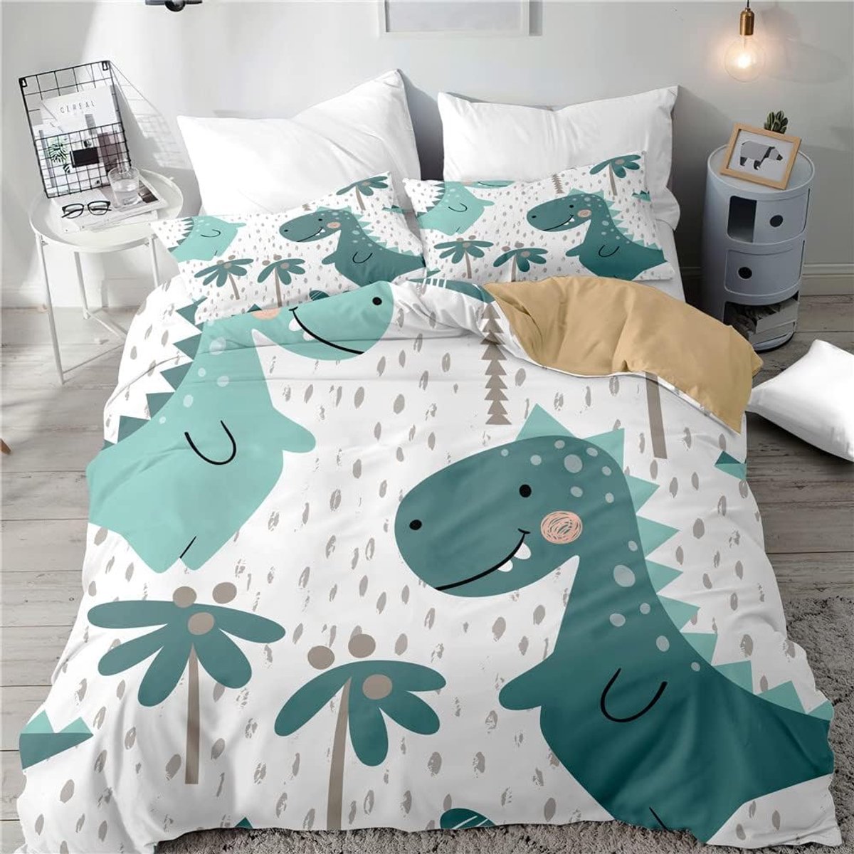 Dekbedovertrek Set voor Eenpersoons Dubbel Super King Size Bed, Morbuy 3D Gedrukt Microfiber Beddengoed Sets Dekbed Set met Kussenslopen en Dekbedovertrek (Super King-220x260cm, Dinosaurus 1)