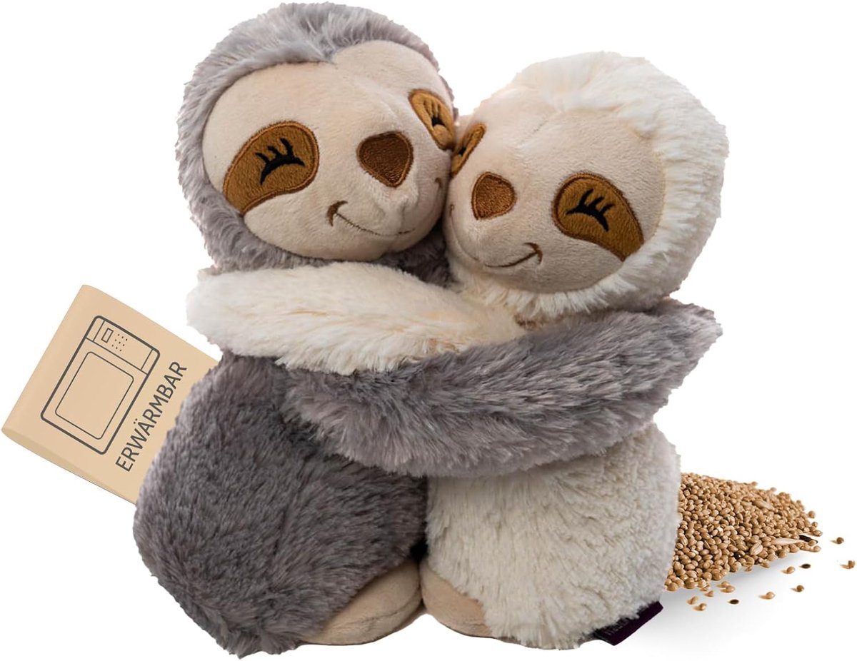 Premium warmtekussen/knuffeldier luiaard voor kinderen en volwassenen – knuffelvrienden set van 2, uitneembare gierstvulling, voor het verwarmen in de magnetron/oven