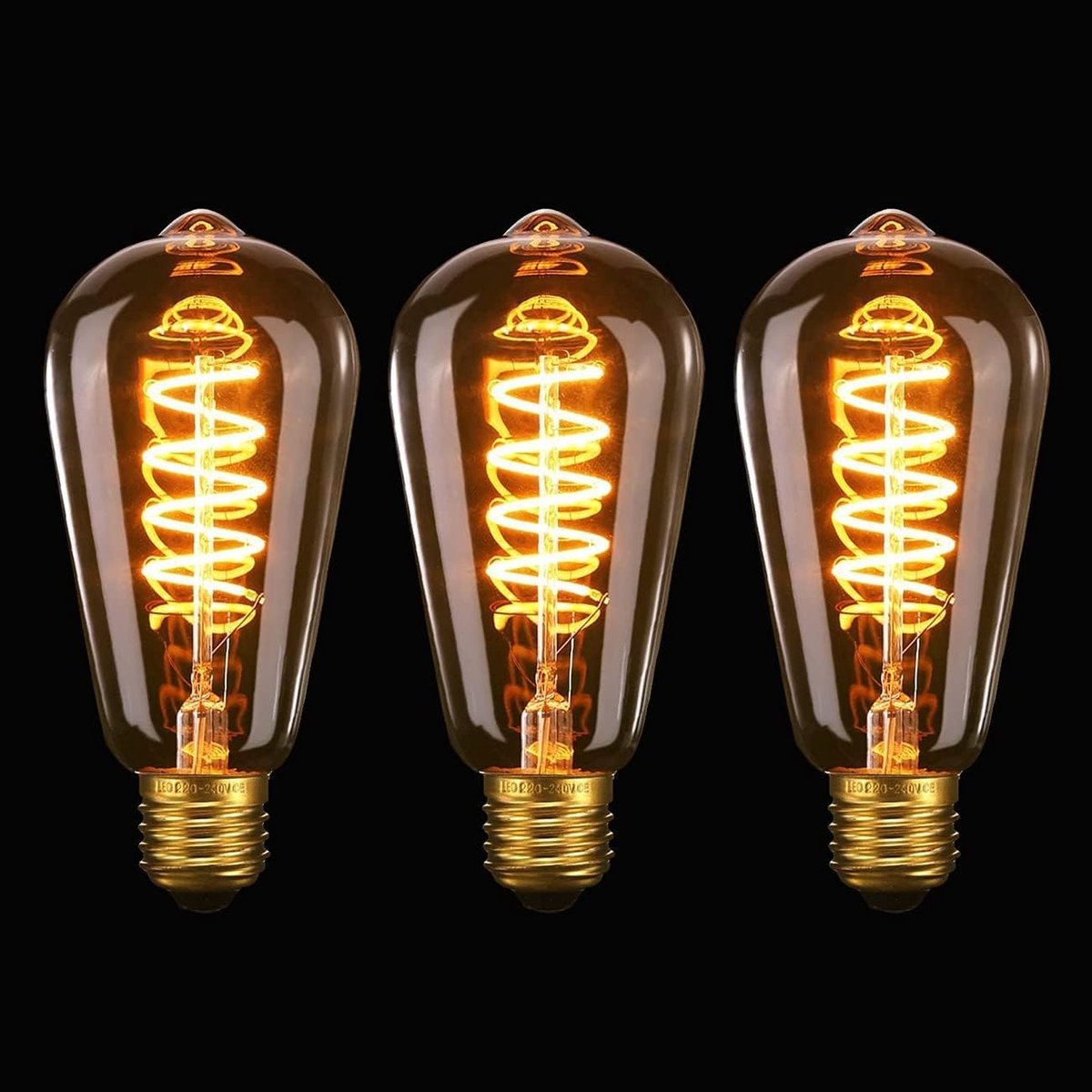Edison -gloeilamp E27 LED -dimbare schroefbollen ST64 4W 40W Equivalent ES Spiral Antieke Retieke Stijl Amber Glass Filament Lamp Sekhoorn Kooi Vormige Decoratief Warm Warm 2200K Bulb 3 Pack