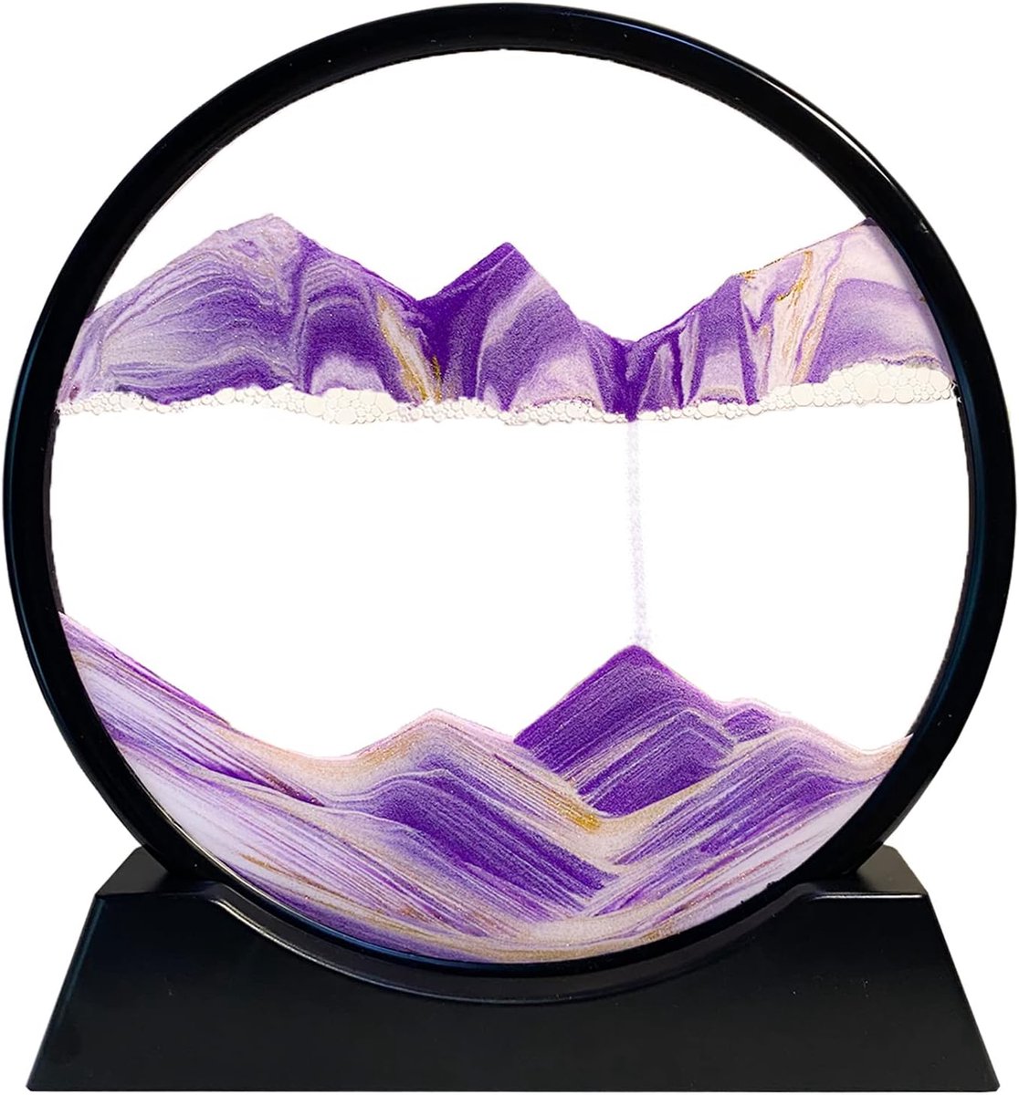 3D Moving Sand Art Picture Decoratie, Bewegende Zand Beeld Ronde Glas Frame, Dynamisch Zandloper Vloeiende Zandschilderij, 3d Foto landschap Home Office Work Desktop Decor(Purper, 12")
