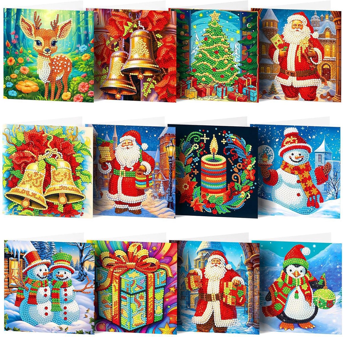 Strass handwerk wenskaart, 12 stuks kerstkaarten DIY diamant painting, handgemaakte kerstwenskaarten, doe-het-zelf diamantschilderij, kerstkaarten