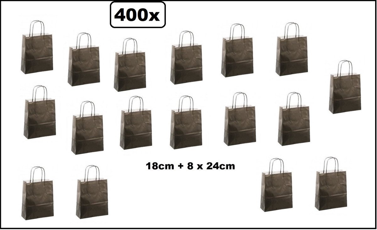 400 stuks Papieren koordtas zwart 18x8x24cm - koord tas luxe kerst shoppen kado thema feest goodie bag festival evenement
