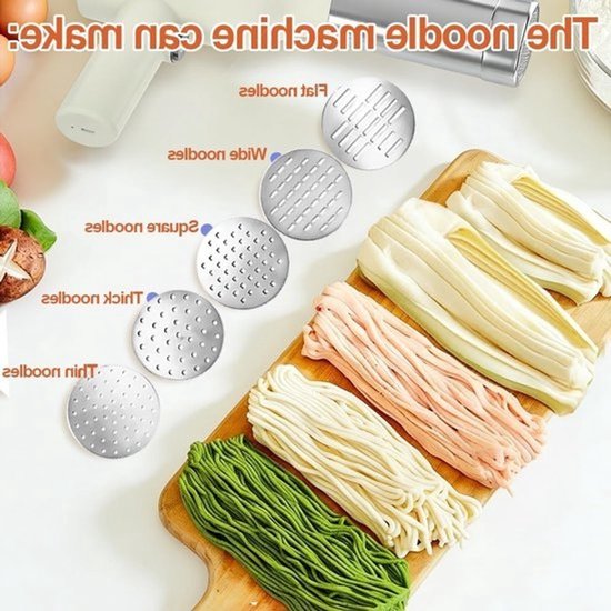 Automatische Pastamaker met 5 Persmallen, Draagbare Elektrische Noodle Maker voor Thuis, Reizen en Picknicks, Ideaal voor Verse Pasta en Gemakkelijke Bereiding — afbeelding 3
