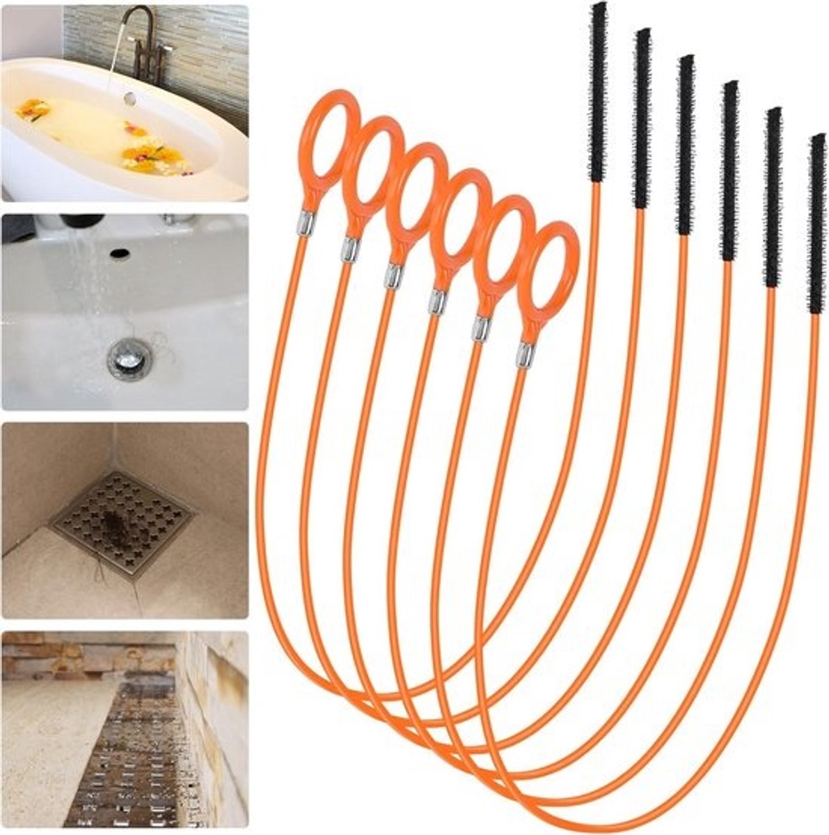 6 stuks - Flexibele ontstoppingsveren van 80 cm - Voor afvoer, douche en wastafel voor haarverwijdering