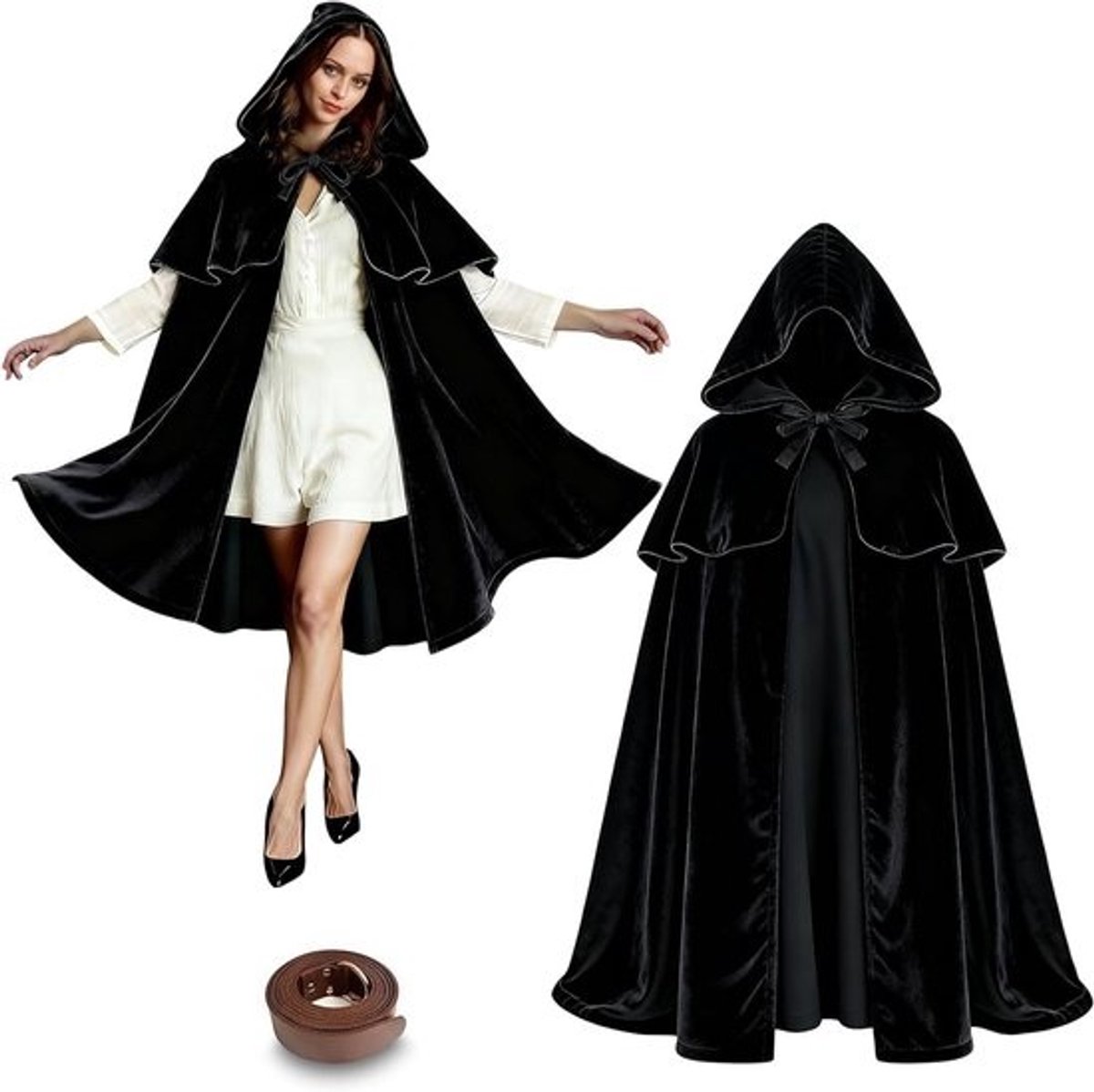 Middeleeuwse Cape met Schouderpantser en Verstelbare Strap - 3-in-1 Cape met Kap, Geschikt voor Cosplay, Halloween en Verkleedpartijen, Unisex Kostuum voor Heksen en Piraten