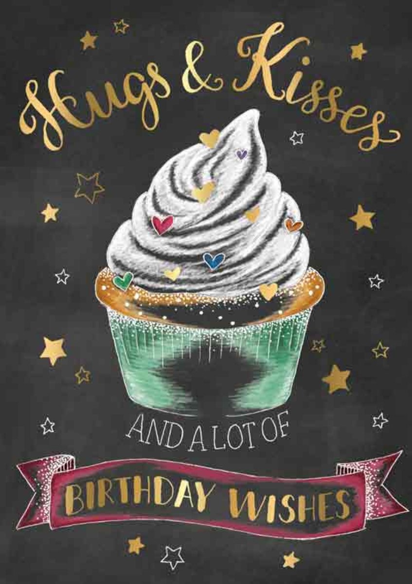 Luxe Wenskaart Verjaardag - Wenskaarten - Verjaardagskaart - Jarig - Hugs & Kisses - Happy Birthday - Geburtstag - Anniversary - Serie Sketch'd - Artige - Kaart - 1 Stuks - In Folie - Gratis Verzonden - Hoge Afnamekortingen - 12x17cm